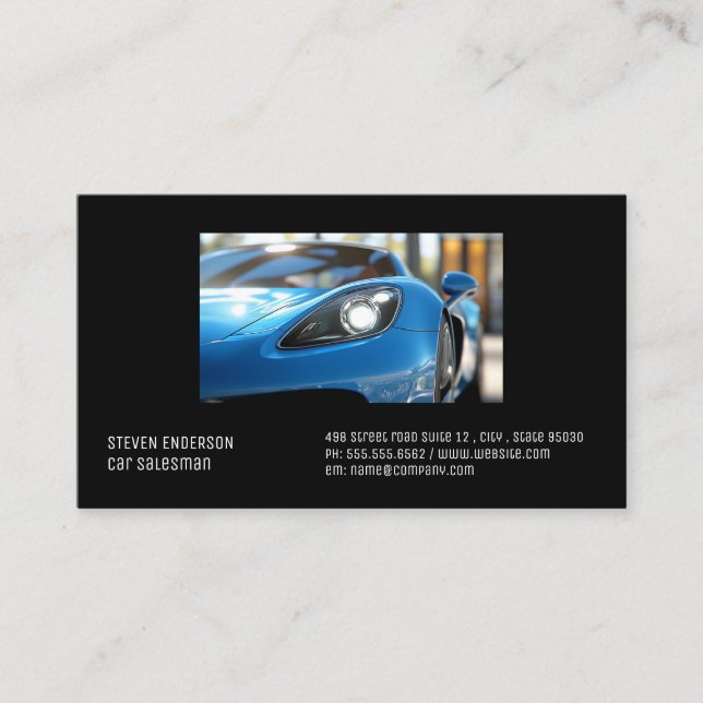 Tarjeta De Visita Blue Sports Car | Close Up  (Anverso)