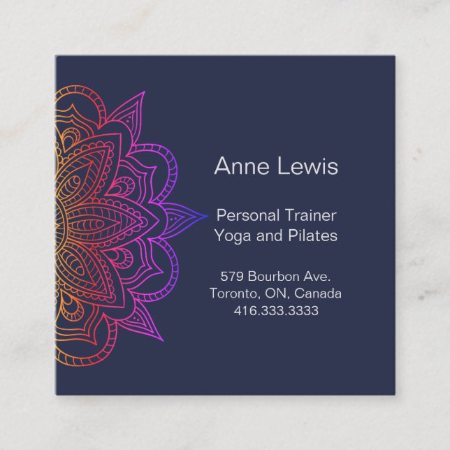 Tarjeta de visita Blue Square con Mandala floral (Anverso)