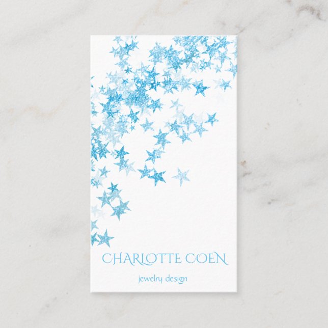 Tarjeta De Visita Blue Stars Confetti White Delicate Glam (Anverso)