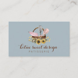 Tarjeta De Visita Blue Sunflower Whisk Spoon Pastry Bag Chef Bakery