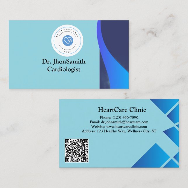 Tarjeta De Visita  Blue theme Customized Logo QR Doctor (Anverso / Reverso)