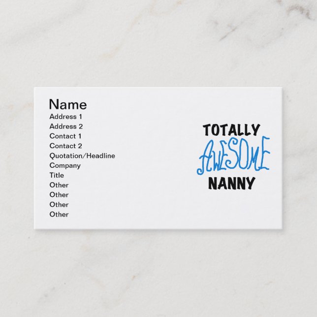 Tarjeta De Visita Blue Totally Awesome Nanny T-shirts and Gifts (Anverso)