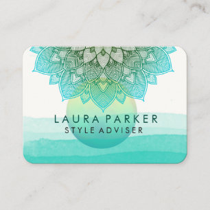 Tarjeta De Visita Blue Verde azulada Sunset Lotus Floral Mandala Yog