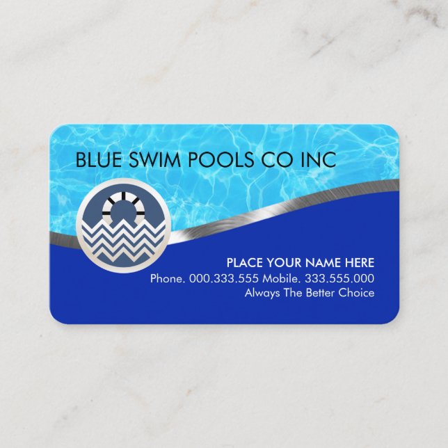 Tarjeta De Visita Blue Water Silver Pool Lining (Anverso)