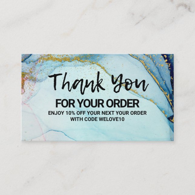 Tarjeta de visita Blue Watercolor Gold Discount (Anverso)