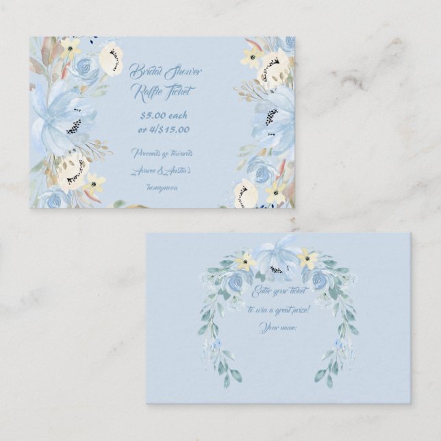 Tarjeta De Visita Blue Watercolor Peonies (Anverso / Reverso)