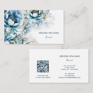 Tarjeta De Visita Blue Watercolor Roses
