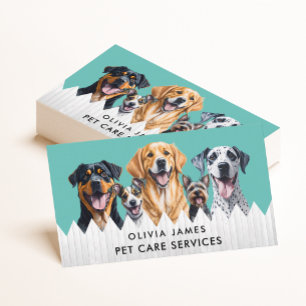 Tarjeta De Visita Blue Watercolour Dog Care Services Walking Sitting