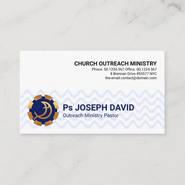 Tarjeta De Visita Blue Wave Lines Gold Fish Life Buoy Christian  (Anverso)