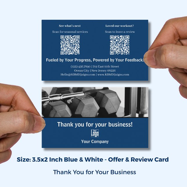 Tarjeta De Visita Blue White Fitness Branding Seasonal Review Thanks (Blue White Fitness Branding Seasonal Review Thanks Business Card; Size: 3.5x2 Inch (US))