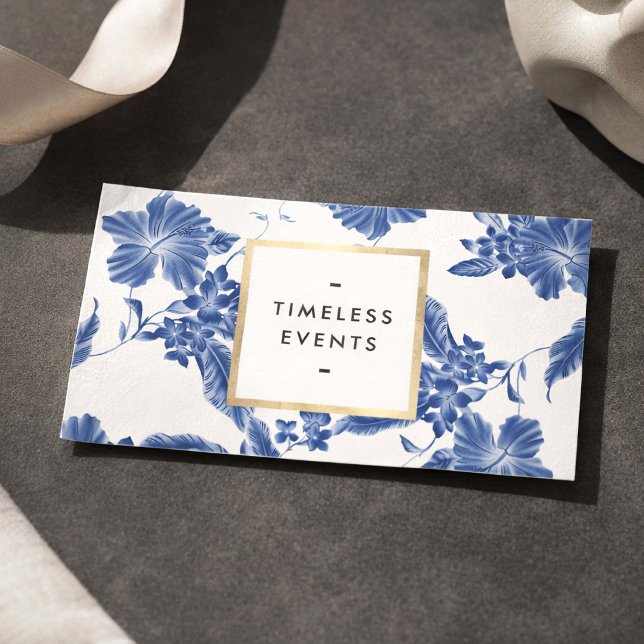 Tarjeta De Visita Blue White Floral Wedding Planner Elegant (Subido por el creador)