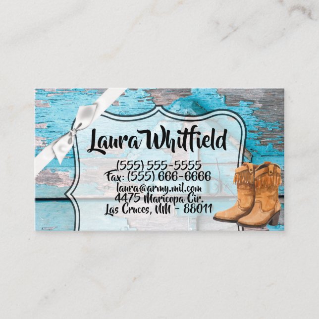 Tarjeta de visita Blue Wood Barn Puerta Boots Coun (Anverso)