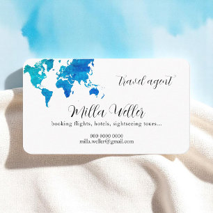 Tarjeta De Visita Blue World Map Travel Agent Elegant Business Card