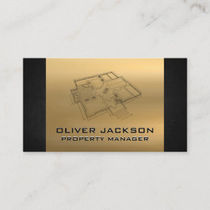 Tarjeta De Visita Blueprint Top View Gold Textura negra