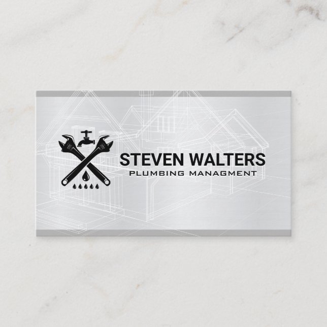 Tarjeta De Visita Blueprints | Logo de Wrench y Spout (Anverso)