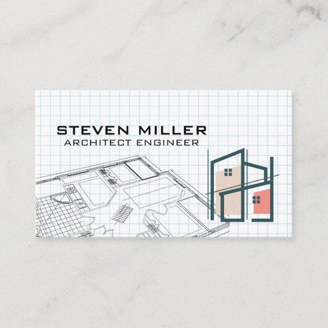 Tarjeta De Visita Blueprints | Logotipo de arquitecto | Contratista  (Anverso)