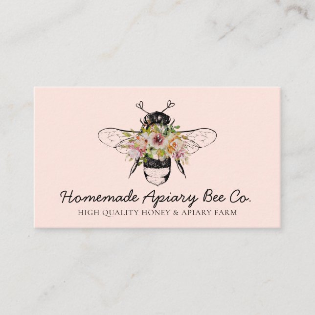 Tarjeta De Visita Blus Pink Cute Hearts Apiary Apiary Bee (Anverso)
