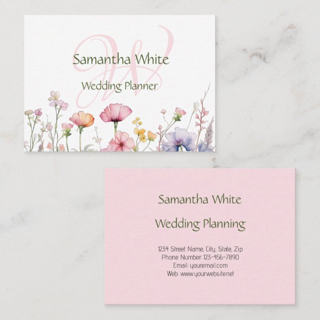 Tarjeta De Visita Blush Garden Watercolor Personalized Stationery (Anverso / Reverso)