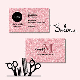 Tarjeta De Visita Blush Glitter hair Makeup monogram Logo