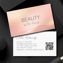 Tarjeta De Visita Blush Gold Glow Gradient Salon QR Code