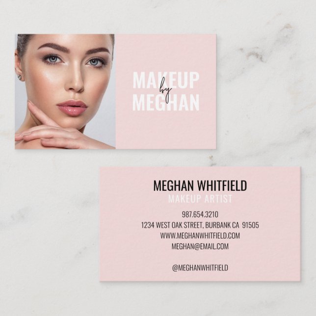 Tarjeta De Visita Blush Pink Black Modern Photo Makeup (Anverso / Reverso)