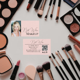 Tarjeta De Visita Blush Pink Black Modern Photo Makeup Business Card
