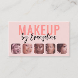 Tarjeta De Visita Blush Pink Black Script 5 Photo Makeup Artist