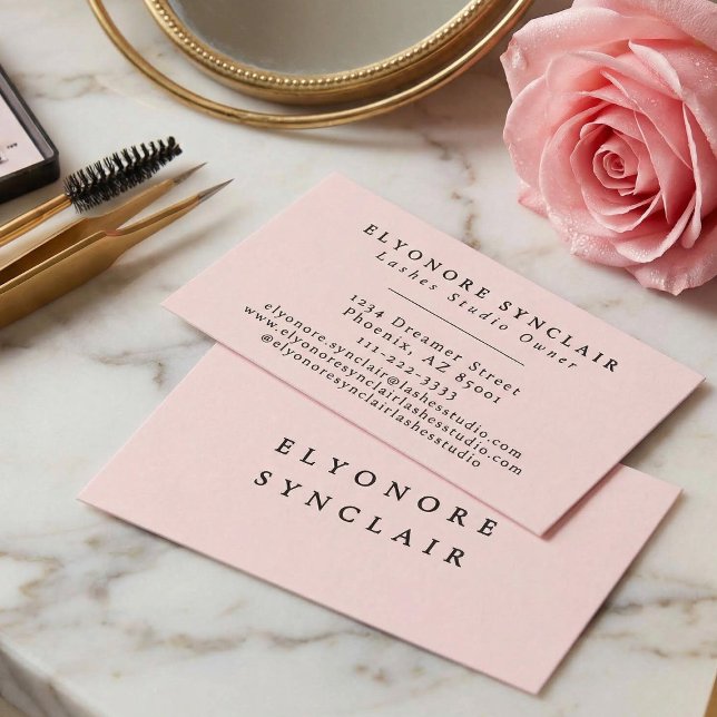 Tarjeta De Visita Blush Pink Black Script Lashes (Subido por el creador)