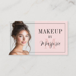 Tarjeta De Visita Blush Pink Black Script Monogram Photo Makeup