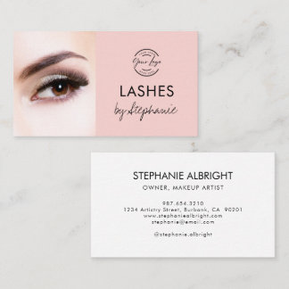 Tarjeta De Visita Blush Pink Black Script Photo Lashes Studio