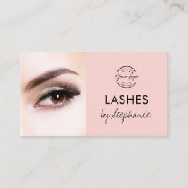 Tarjeta De Visita Blush Pink Black Script Photo Lashes Studio