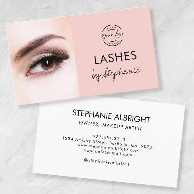Tarjeta De Visita Blush Pink Black Script Photo Lashes Studio (Subido por el creador)