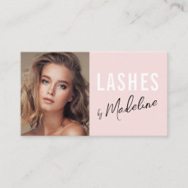 Tarjeta De Visita Blush Pink Black Script Photo Lashes Studio