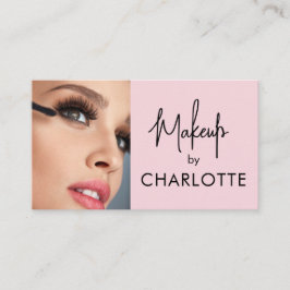 Tarjeta De Visita Blush Pink Black Script Photo Makeup