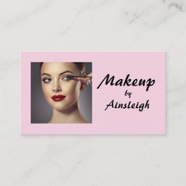 Tarjeta De Visita Blush Pink Black Script Photo Makeup