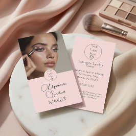 Tarjeta De Visita Blush Pink Black Script Photo Makeup 