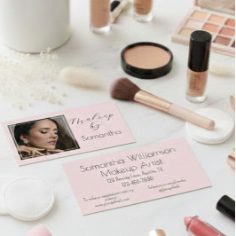 Tarjeta De Visita Blush Pink Black Script Photo Makeup