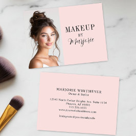 Tarjeta De Visita Blush Pink Black Script Photo Makeup