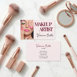 Tarjeta De Visita Blush Pink Black Script Photo Makeup