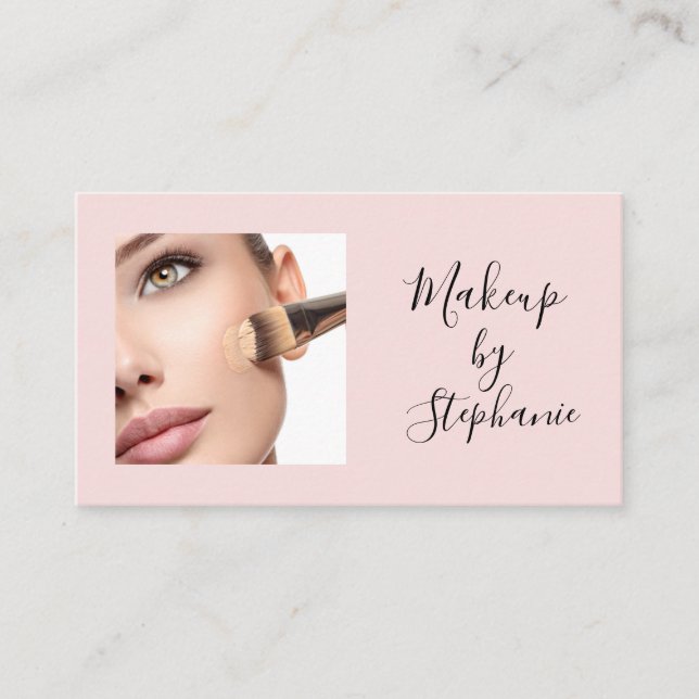 Tarjeta De Visita Blush Pink Black Script Photo Makeup  (Anverso)