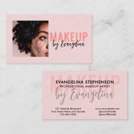 Tarjeta De Visita Blush Pink Black Script Photo Makeup Artist