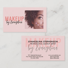 Tarjeta De Visita Blush Pink Black Script Photo Makeup Artist