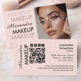 Tarjeta De Visita Blush Pink Black Script Photo Makeup  Business