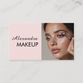Tarjeta De Visita Blush Pink Black Script Photo Makeup  Business