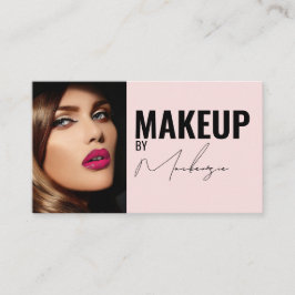 Tarjeta De Visita Blush Pink Black Script Photo Makeup Business Card