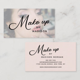Tarjeta De Visita Blush Pink Black Script Photo Makeup Business Card
