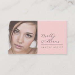 Tarjeta De Visita Blush Pink Black Script Photo Makeup Business Card