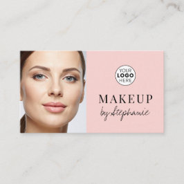 Tarjeta De Visita Blush Pink Black Script Photo Makeup Business Card
