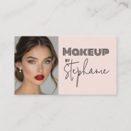 Tarjeta De Visita Blush Pink Black Script Photo Makeup Business Card