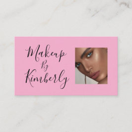 Tarjeta De Visita Blush Pink Black Script Photo Makeup Business Card